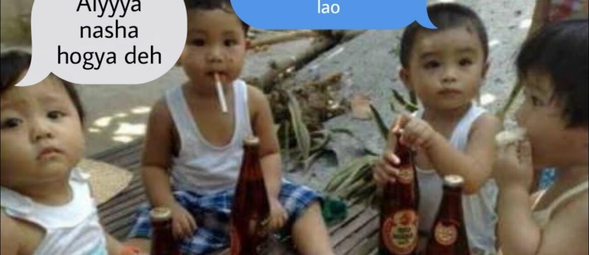 Galo little kids drinking wine with full mosti....