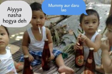 Galo little kids drinking wine with full mosti....