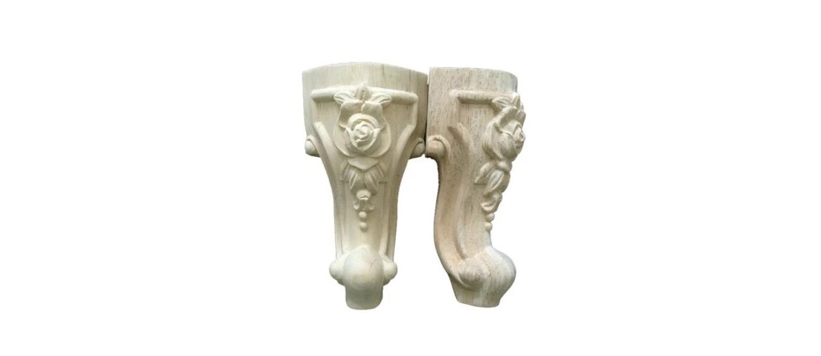 ORIGINAL 4pcs Wood Carving Rose Table Leg Furniture Dining Table Craft Frame Decoration for Cabinet