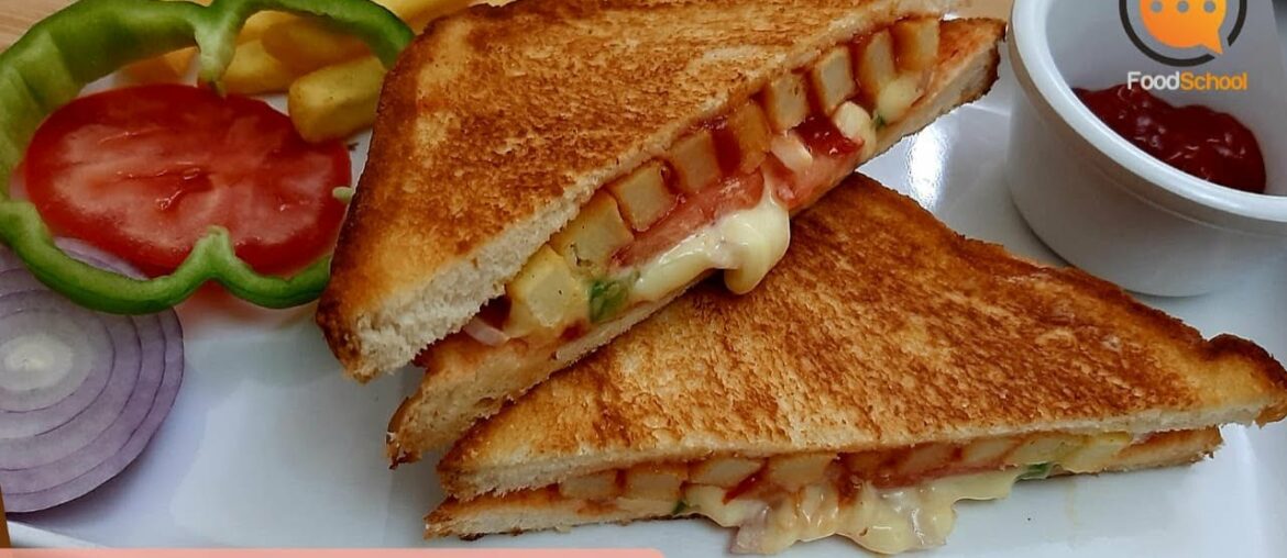 Cheesy Fries Sandwich|French Fries Sandwich|Breakfast Recipe|Tea Snack|Cheese Fries Toast|FoodSchool