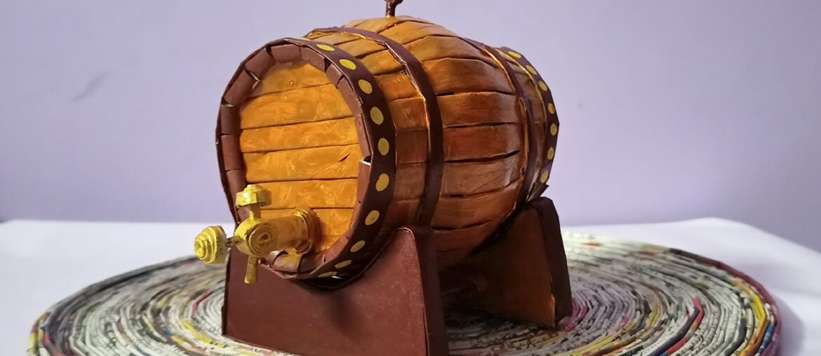 DIY Newspaper Craft||Waste paper materials craft||Dining Showpiece Wine Barrel paper Craft Part 2