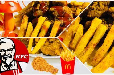 KFC style Fried Chicken Recipe With McDonald French Fries Homemade During Lockdown || Too Yummy ||