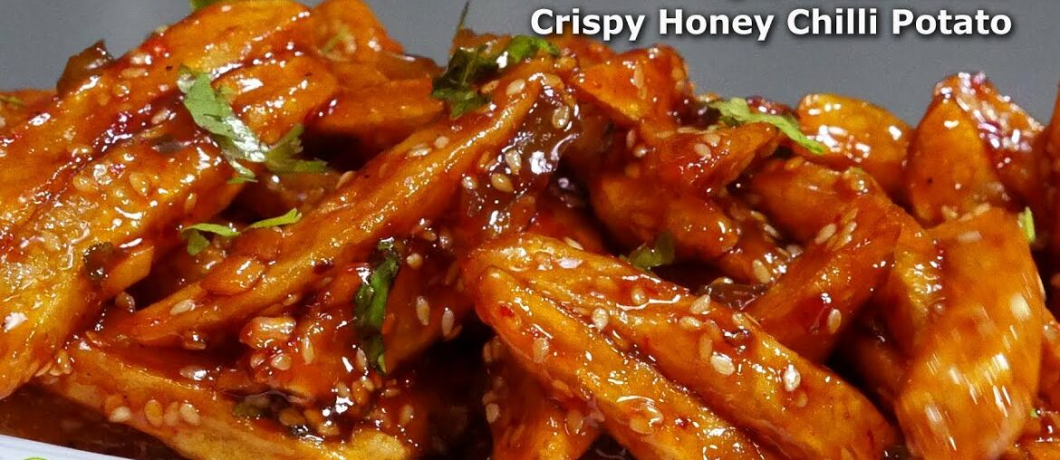 क्रिस्पी हनी चिल्ली पोटैटो । Sesame Honey Chilli Potato Recipe  | Homemade Honey Chilli Potato