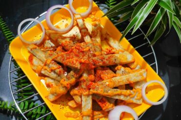 FRENCH FRIES RECIPE with CHEESY SAUCE--Crispy Taro Root French Fries/গুটি কচুৰ মচমচীয়া French Fries
