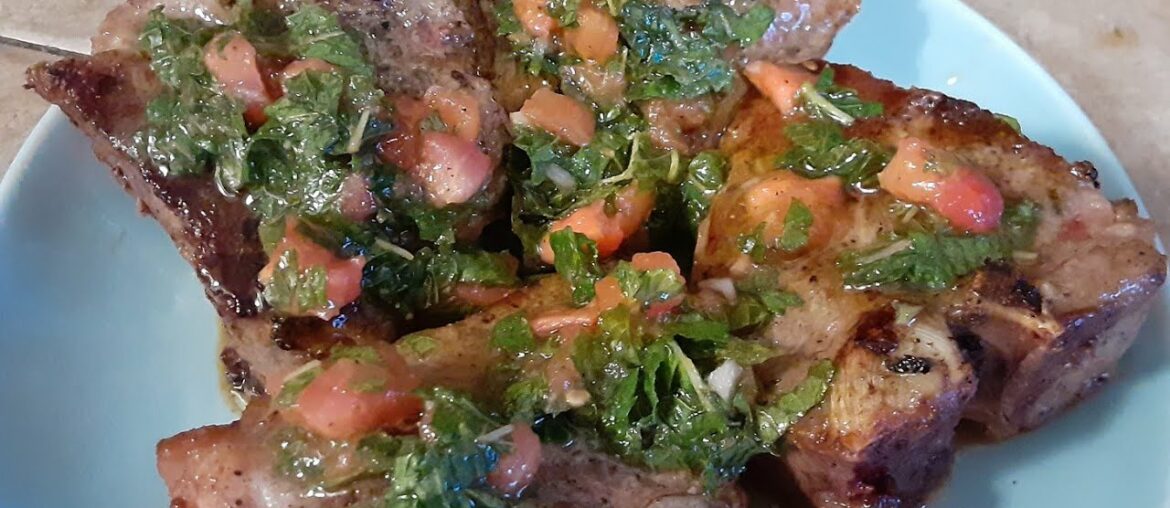 French cuisine: Cotes d'Agneau Vinaigrette a la Menthe/Lamb chops with mint/Баранина с мятой French cuisine: Cotes d'Agneau Vinaigrette a la Menthe/Lamb chops with mint/Баранина с мятой