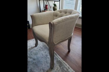 Modway Crown French Vintage Barrel Back Tufted Upholstered Fabric Dining Armchair in Light Gray