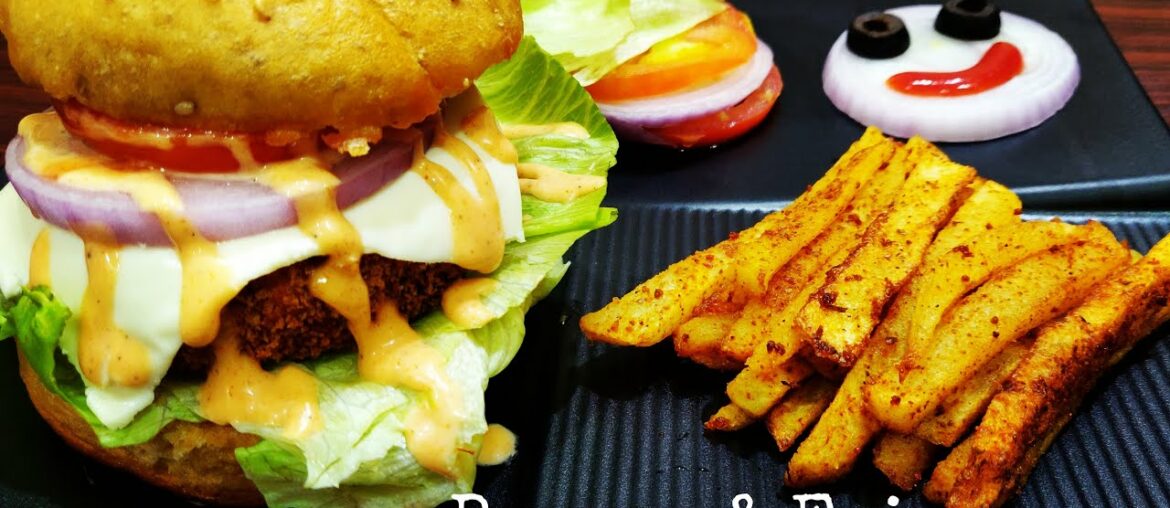 Mc Donald's style Crispy Chicken Burger & French Fries Recipe | Homemade Chicken Burger|Crispy Fries