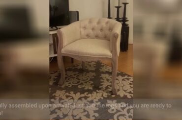 Modway Crown French Vintage Barrel Back Tufted Upholstered Fabric Two Dining Armchairs in Beige