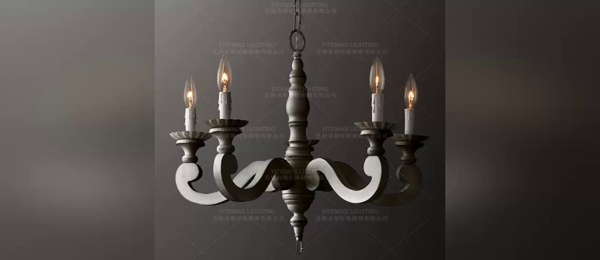 ⭐️ Aged White wood chandelier 6 lights farmhouse vintage french style chandelier lighting kitchen f