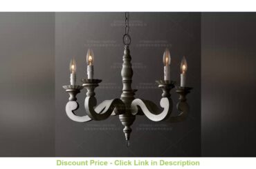 ⭐️ Aged White wood chandelier 6 lights farmhouse vintage french style chandelier lighting kitchen f