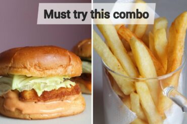 fried paneer burger & crispy french fries combo recipe | paneer buger | french fries recipe ..