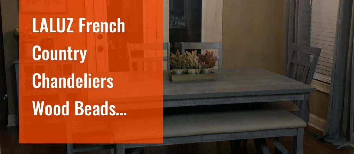 LALUZ French Country Chandeliers Wood Beads Kitchen Island Lighting for Dining Living Room, 28”...