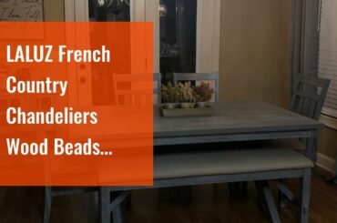 LALUZ French Country Chandeliers Wood Beads Kitchen Island Lighting for Dining Living Room, 28”...