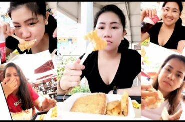 Mashed potato with ham and fries for lunch at OCEAN PARK