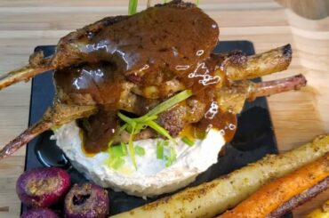 LAMB CHOPS & ROASTED VEGGIES with GOAT CHEESE & RED WINE JUS | SPICY LAMB CHOPS | PAN-SEARED LAMB