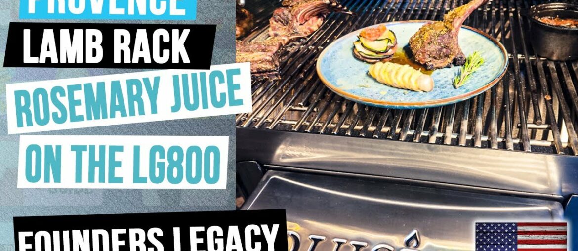 Smoked lamb rack, rosemary juice and French Tian recipe on the Louisiana Grills 800 Founders Legacy