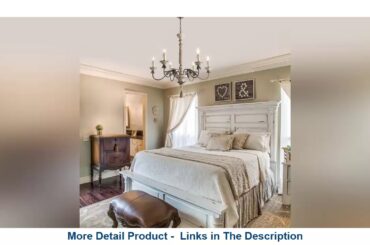 ▶ LALUZ Wood Chandelier, French Country Lighting in Distressed Finish Farmhouse Hanging Fixture for