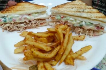 Club Sandwich & Crispy French Fries recipe at Home/kids Lunchbox Idea/by cooking with our family