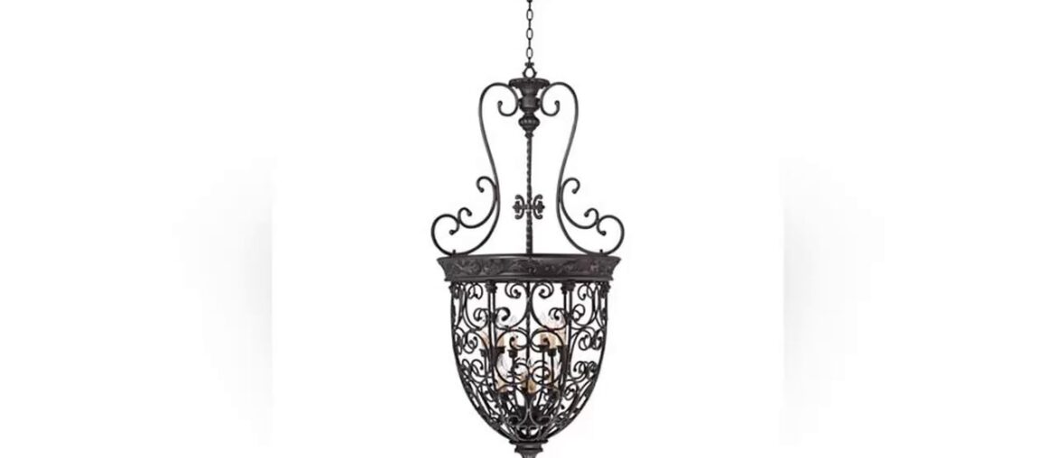 ☑️ French Scroll Rubbed Bronze Foyer Chandelier 27 1/2 Wide Country Iron 12-Light Fixture for Dinin