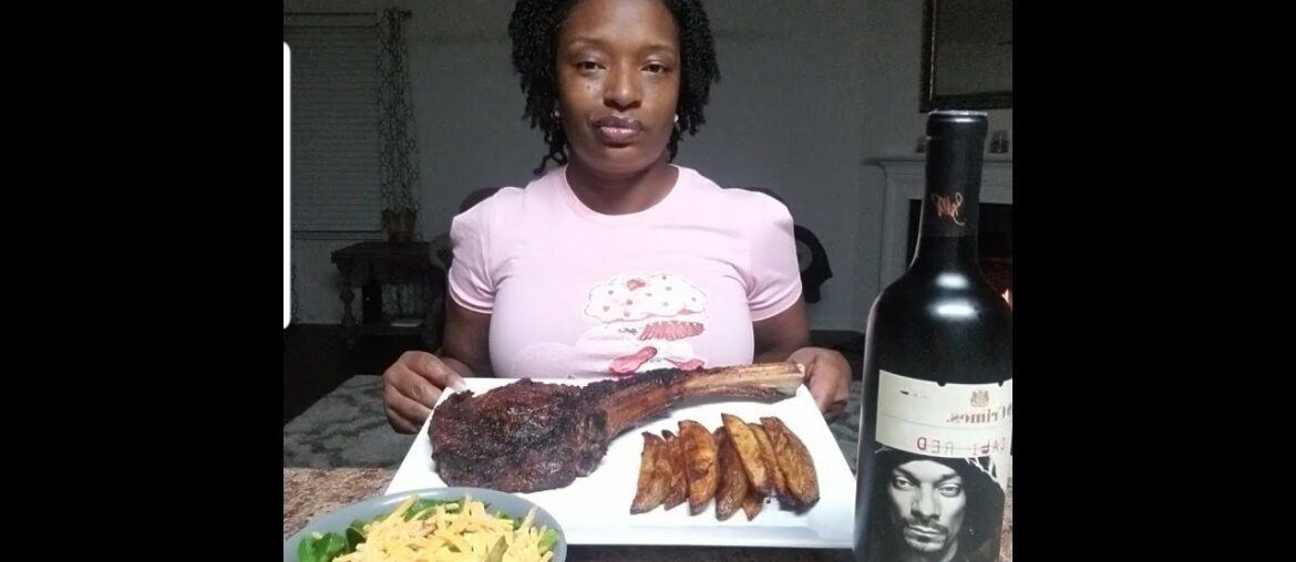 Cowboy ribeye, potato wedges, salad and 19 Crimes Cali Red!!