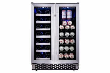 Phiestina 24 Inch Built In Dual Zone Wine and Beverage Cooler with French Door