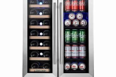 Kalamera 24'' Beverage and Wine Cooler Dual Zone Built-in and Freestanding with Stainless Steel Doo