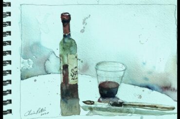 Wine Bottle with Glass Table on Toned Fabriano Paper Still Life - with Chris Petri