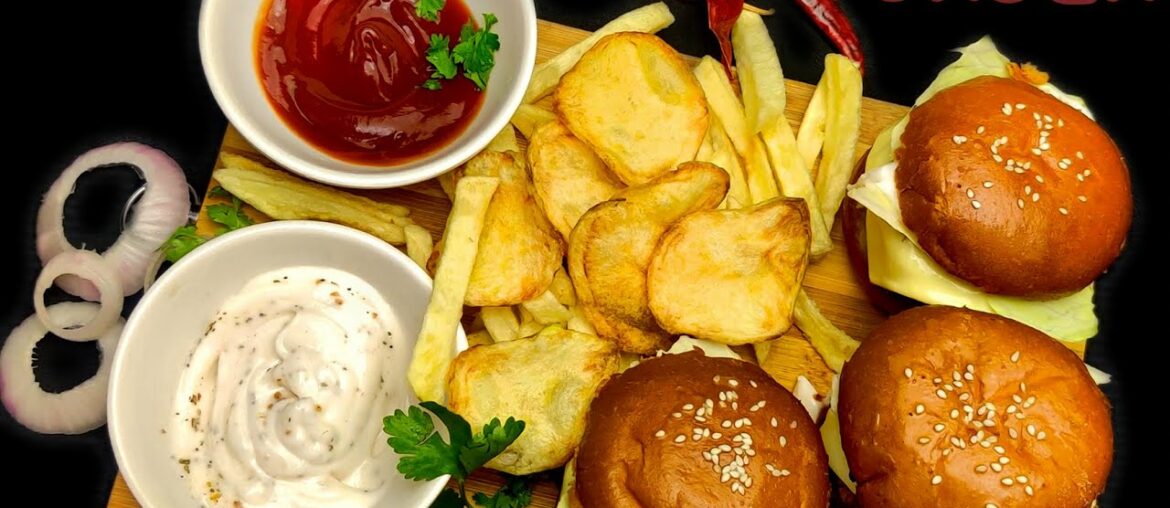 The perfect burger platter || French fries and chips  ||  Veggie burger recipe || recipe by FFTG