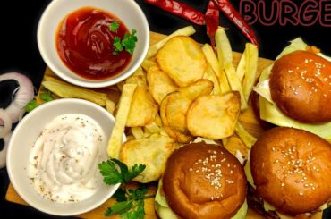The perfect burger platter || French fries and chips  ||  Veggie burger recipe || recipe by FFTG