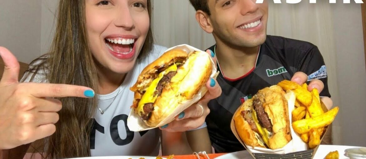 GOURMET BURGUER with FRENCH FRIES MUKBANG ASMR (no talking) *comendo Hamburguer Gourmet sem falar*