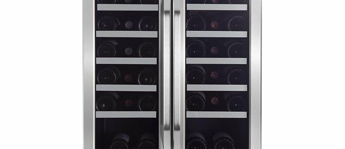 EdgeStar 36 Bottle Built-In Dual Zone French Door Wine Cooler - Black/Stainless Steel