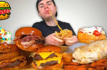 Gourmet CheeseBurgers and Cheesy Breakfast Burrito Mukbang! + Sweet Potato Fries +