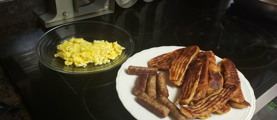 Sausage, Homemade French toast stick & Gourmet Scrambled Eggs!