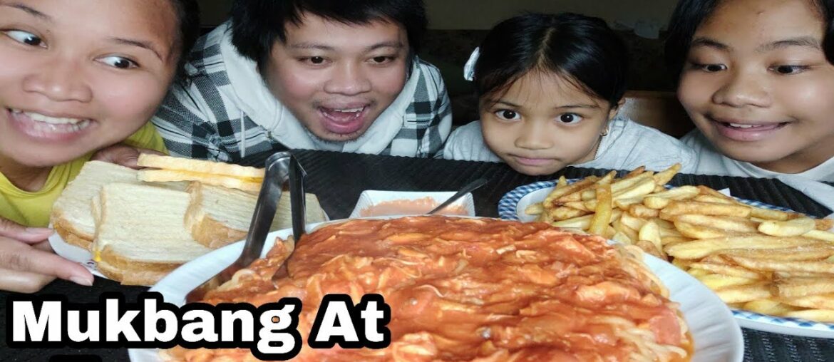 Pinoy Spaghetti, French Fries & Toast W/ Cheddar Cheese MUKBANG