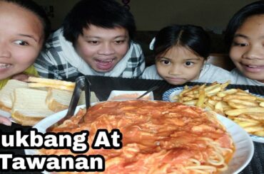 Pinoy Spaghetti, French Fries & Toast W/ Cheddar Cheese MUKBANG