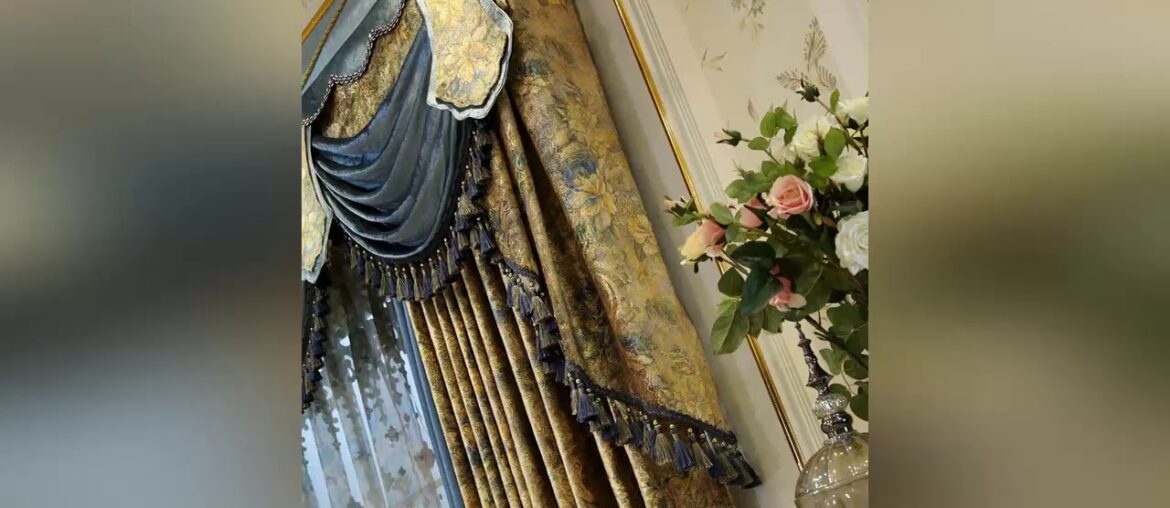 Deal Custom curtains French European style curtains villa Elegant Gold luxurious printing cloth bla