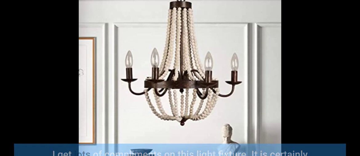 LALUZ French Country Chandeliers Wood Beads Kitchen Island Lighting for Dining Living Room, 28”...