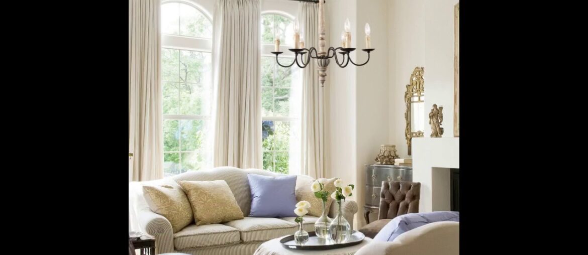 LALUZ French Country Chandelier Rustic Handmade 6 Light Fixture with Wood Drops for Dining & Li...