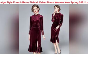 Trendsl Foreign Style French Retro Fishtail Velvet Dress Women New Spring 2021 Long Sleeve Wine Red