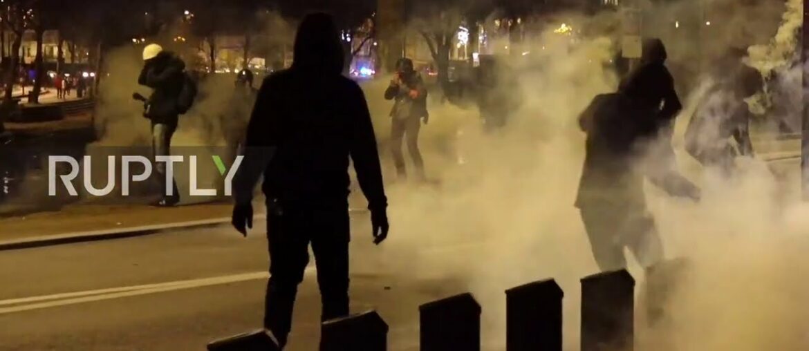 France: Police fire water cannon at protesters rallying against security bill in Nantes France: Police fire water cannon at protesters rallying against security bill in Nantes
