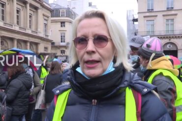 France: "Yellow Vests" hold colourful umbrellas in protest near Council of State in Paris