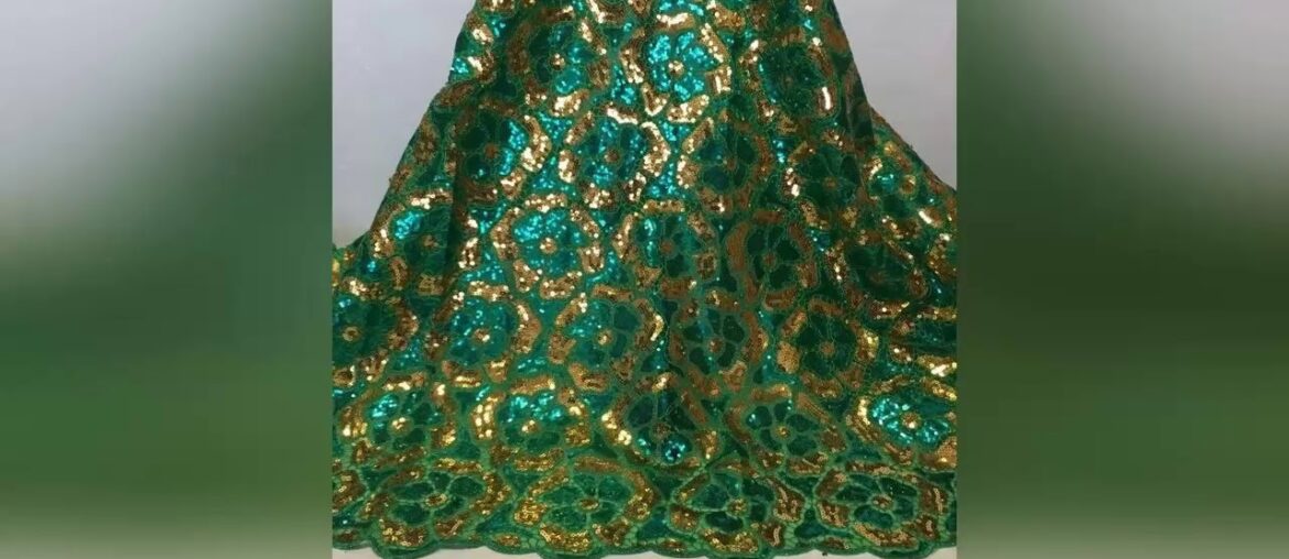 First Impression Newest Golden French Tulle Lace Fabric Sequins 3d Emroiderey African Mesh Lace Fab