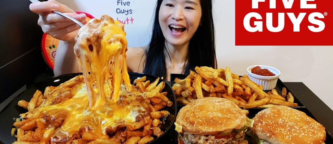 CHEESIEST FIVE GUYS FEAST! Bacon Cheeseburger & Chili Cheese Cajun Fries Recipe – Mukbang w/ Asmr CHEESIEST FIVE GUYS FEAST! Bacon Cheeseburger & Chili Cheese Cajun Fries Recipe - Mukbang w/ Asmr