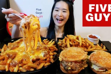 CHEESIEST FIVE GUYS FEAST! Bacon Cheeseburger & Chili Cheese Cajun Fries Recipe - Mukbang w/ Asmr