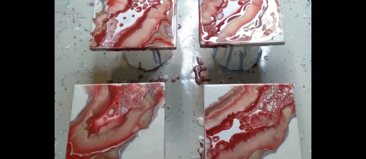 #22-Last Minute Gift Idea Red Champagne- Acrylic Pour on Ceramic Tiles #22-Last Minute Gift Idea Red Champagne- Acrylic Pour on Ceramic Tiles