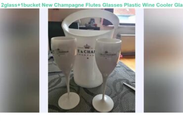 Unboxing 2glass+1bucket New Champagne Flutes Glasses Plastic Wine Cooler Glasses Dishwasher White A