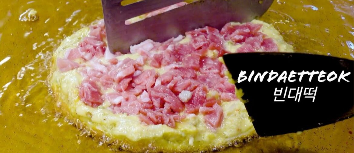 DEEP-FRYING "Bindae-tteok," Korean traditional meat pancake DEEP-FRYING "Bindae-tteok," Korean traditional meat pancake