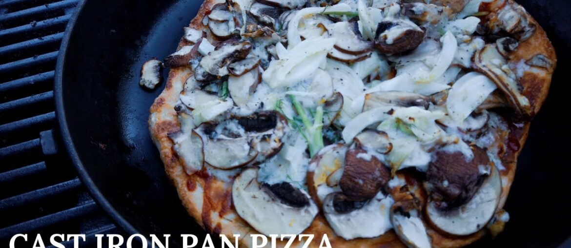 Mushroom and fennel cast iron pan pizza on the BBQ Mushroom and fennel cast iron pan pizza on the BBQ