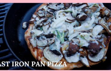 Mushroom and fennel cast iron pan pizza on the BBQ
