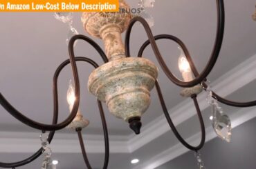REVIEW Retro French Chandelier White Distressed Wood Rust Metal Arms Candle Style